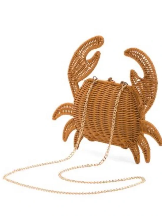 NWT TOMMY BAHAMA TAN BROWN WOVEN WICKER CRAB PURSE CLUTCH CROSSBODY BAG NWT - Picture 2 of 4